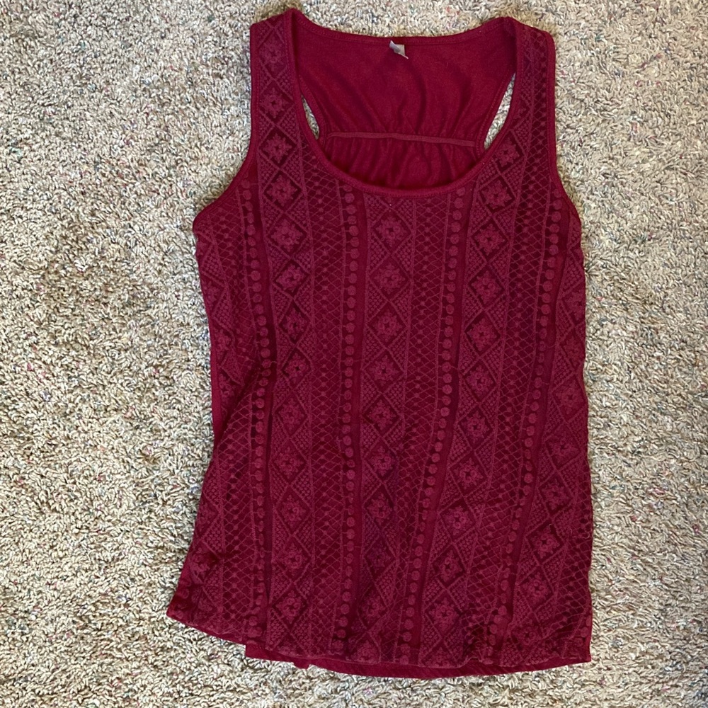 Vanity Burgundy Knit Lace-Pattern Racerback Tank